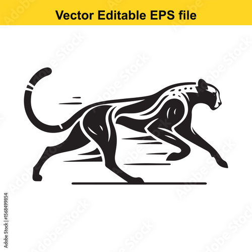 Sleek Silhouette of a Hunting Leopard Depicting Power Speed and Agility A Vector Illustration for Animal and Wildlife Designs