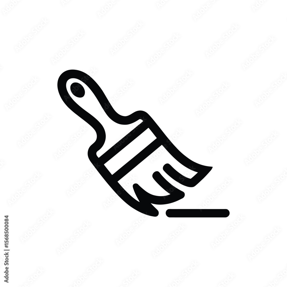 Simple black line art icon of a paintbrush creating a stroke Simple black line art icon of a paintbrush creating a stroke