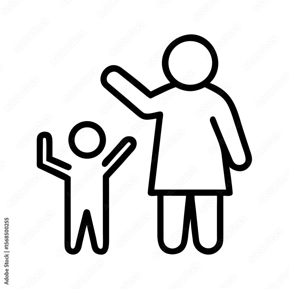 Obraz premium Parent and child waving in simple line art illustration