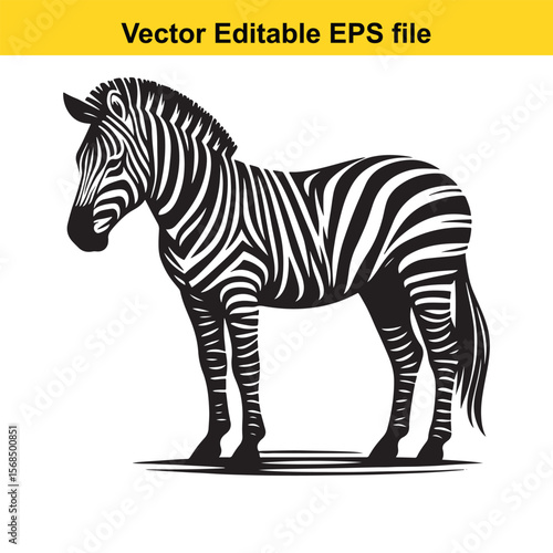 Monochrome Illustration of a Striking Zebra Standing Tall and Proud in its Natural Habitat Depicted in Detailed Vector Art