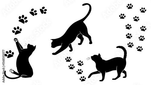 
Cat Silhouettes Vector Illustration, perfect for Halloween, cat lovers. Features various cat poses, paw prints. Ideal for pet, animal, feline, domestic, house cat themes



