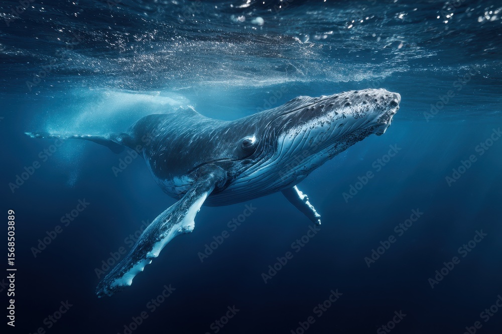 Fototapeta premium Humpback Whale Migration: A Majestic Journey of Calves and Groups Through the Deep Blue Waters