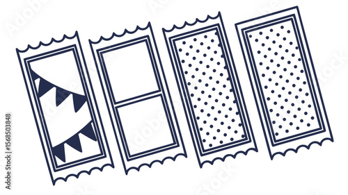 Ticket stub template vector graphic with banner and polka dot pattern design style