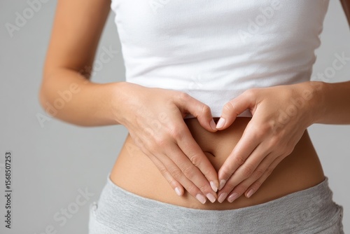 Wallpaper Mural Nurturing Love: Woman's Hands Forming Heart Shape on Belly, Celebrating Digestive Health and Motherhood Torontodigital.ca