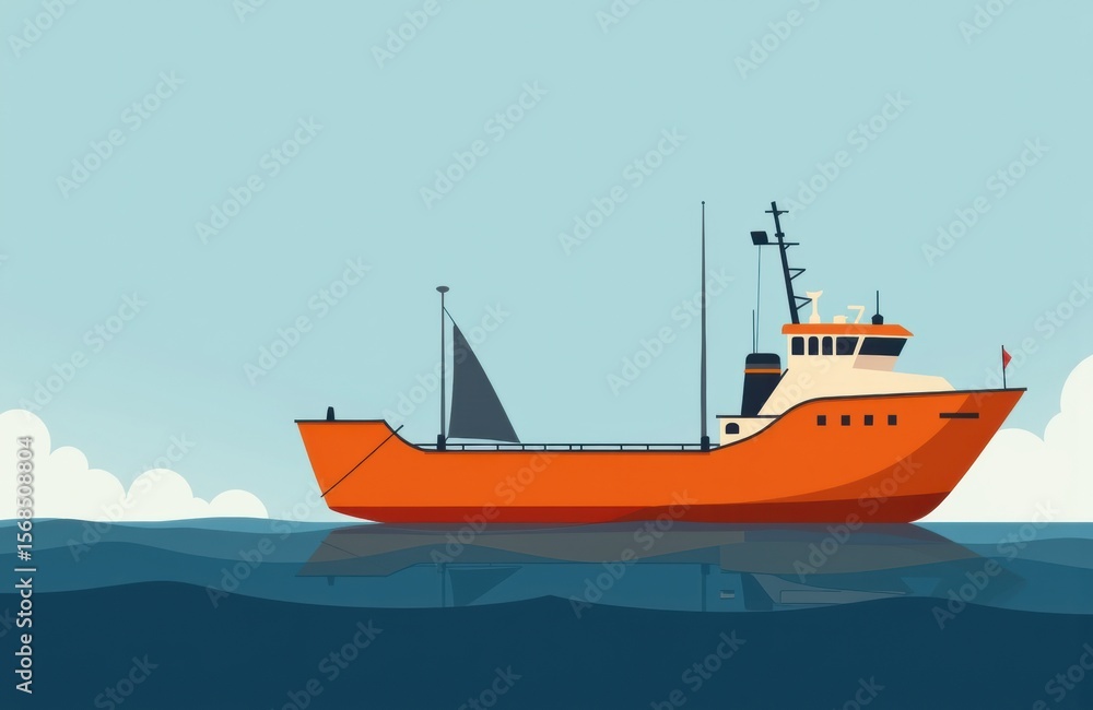 Fototapeta premium A cargo ship sailing on calm ocean waters under a clear sky