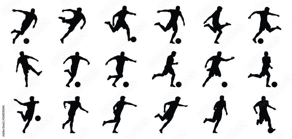 Soccer Players in Various Action Silhouettes Soccer Players in Various Action Silhouettes