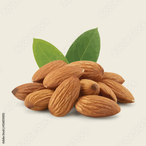Pile of Almonds with Green Leaves
