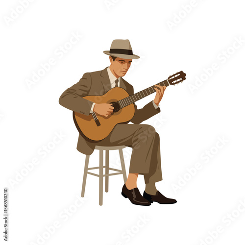 Man in Suit Playing Classical Guitar
