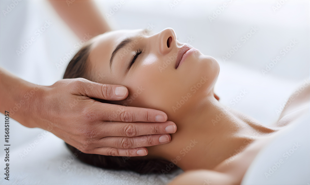 custom made wallpaper toronto digitalWoman getting a relaxing face and head massage from a male massage therapist. Beauty spa treatment for rejuvenation and self care.