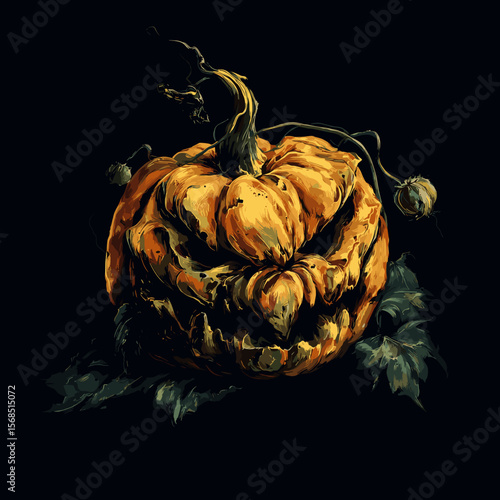 Scary Halloween Pumpkin Vector Illustration