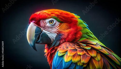 Wallpaper Mural Photo of a closeup portrait of a vibrantly colored macaw parrot with detailed feathers and a dark background Torontodigital.ca