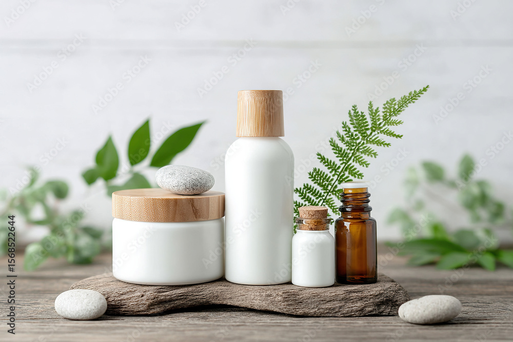 Eco-friendly skincare products arranged with natural elements. Minimalist style, promoting wellness and sustainability in beauty. Eco-friendly skincare products arranged with natural elements. Minimalist style, promoting wellness and sustainability in beauty.
