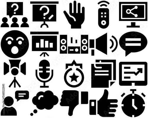 Public Speaking Icon Set Featuring Communication Tools and Emotions