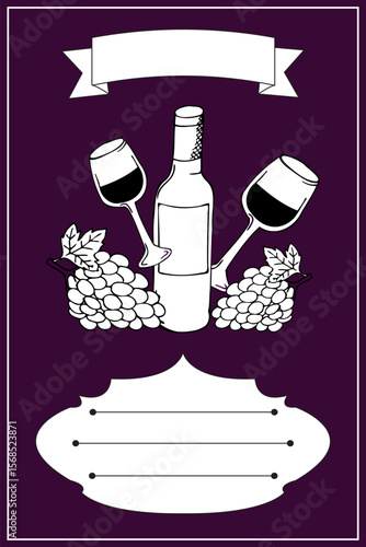 Poster, flyer Wine festival, wine, bottle, glass, grapes, wine color base
