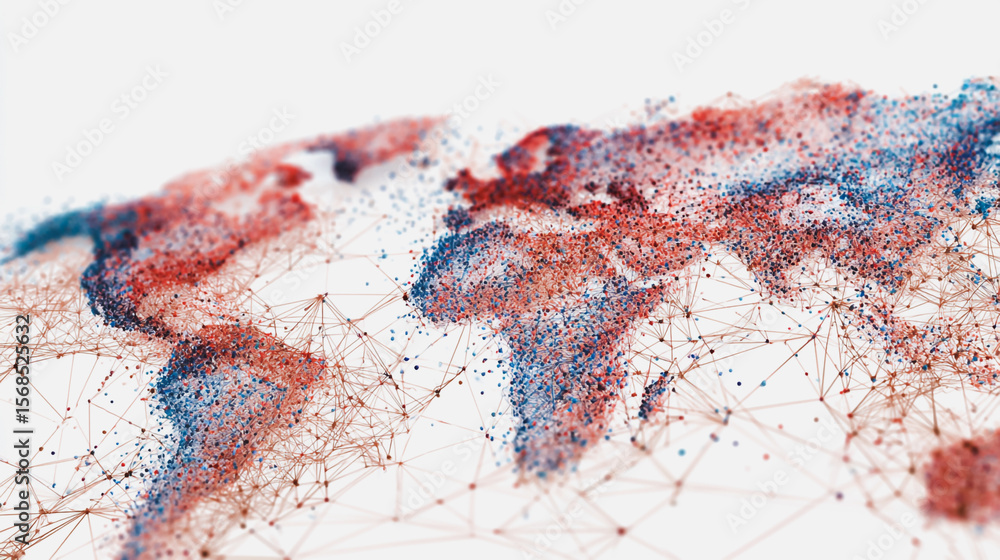 Naklejka premium Global network on Earth concept Abstract business connection of lines from nodes It is connected to endless nodes and represents the innovation of communication in the networking
