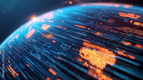 Abstract digital Earth with glowing data streams, futuristic tech visualization