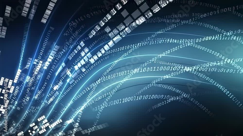 Abstract data stream visualization with binary code and glowing lines, futuristic tech concept