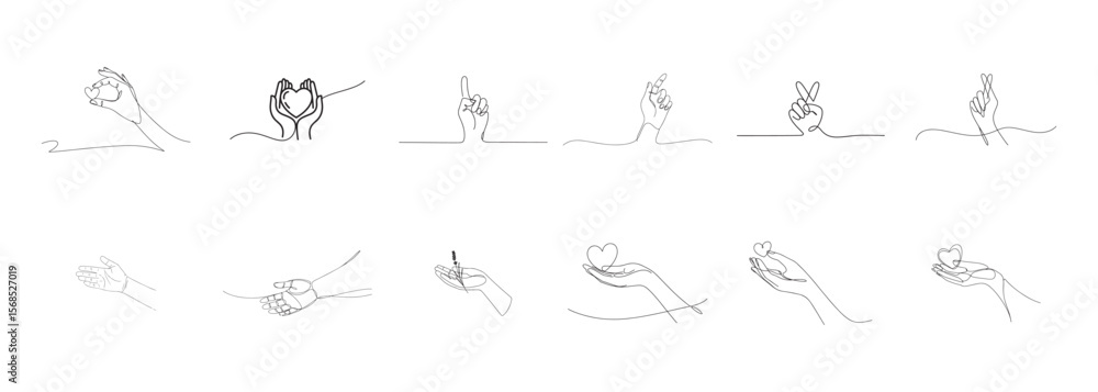 Obraz premium Various hands making gestures and holding hearts love peace