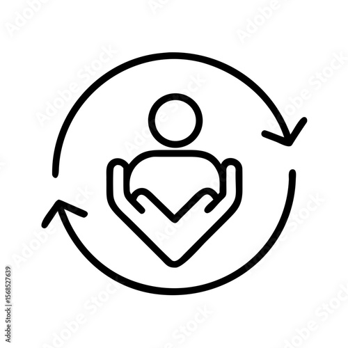 Icon representing care and support for individuals in a cycle  