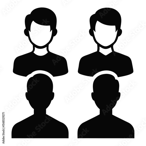 Four male avatars simple black silhouettes person profile
