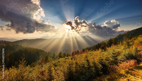 radiant sunbeams piercing clouds for uplifting nature and wellness imagery ideal for evoking warmth positivity and vibrant energy in visual storytelling