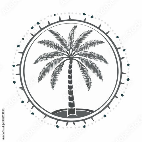 Palm tree vector. Palm Tree Circle Stock Illustration on white background.