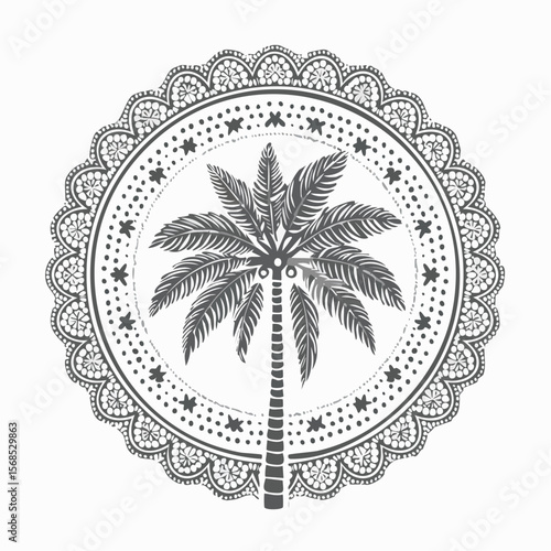 Palm tree vector. Palm Tree Circle Stock Illustration on white background.