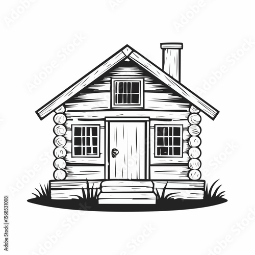 Rustic Cabin Vector. Wooden small cabin Stock Vector Images.