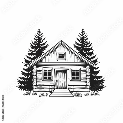 Rustic Cabin Vector. Wooden small cabin Stock Vector Images.