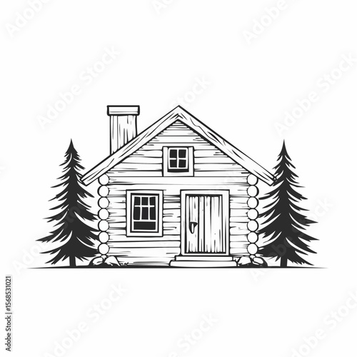 Rustic Cabin Vector. Wooden small cabin Stock Vector Images.