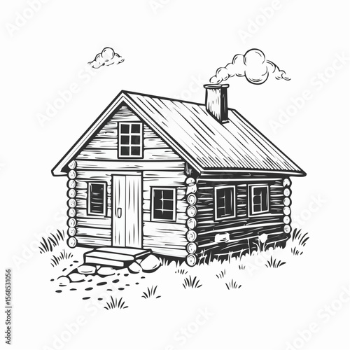 Rustic Cabin Vector. Wooden small cabin Stock Vector Images.