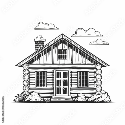 Rustic Cabin Vector. Wooden small cabin Stock Vector Images.