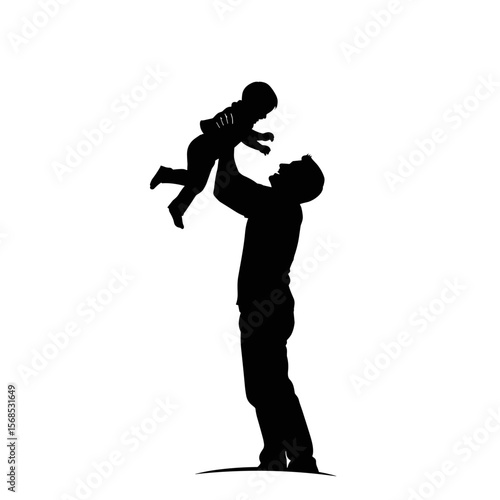 Silhouette of man holding up a baby, vector icon
