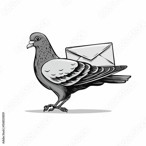 Pigeon Carrying Mail image vector isolated on white background.