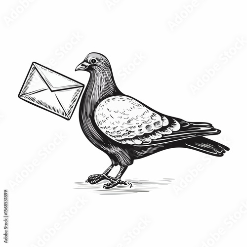Pigeon Carrying Mail image vector isolated on white background.