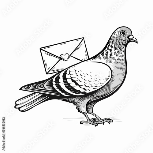Pigeon Carrying Mail image vector isolated on white background.