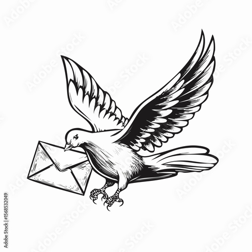 Pigeon Carrying Mail image vector isolated on white background.