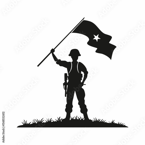Celebration Heroes Day with Soldier Hold Flag Silhouette Vector on white background.
