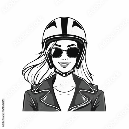 Beautiful Girl Cool Motorcycle Biker Stylish Woman image vector on white background.