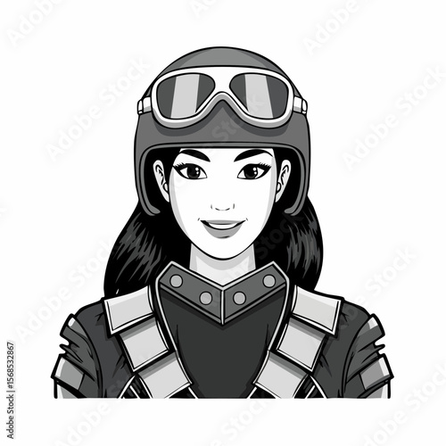 Beautiful Girl Cool Motorcycle Biker Stylish Woman image vector on white background.