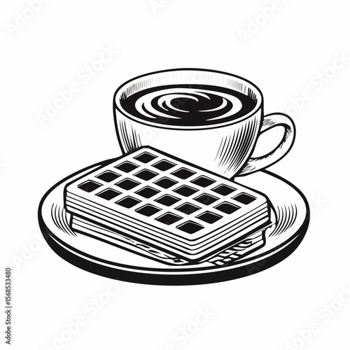 Waffles and coffee Vector. Delicious Waffle And Coffee on the table image isolated on white background.
