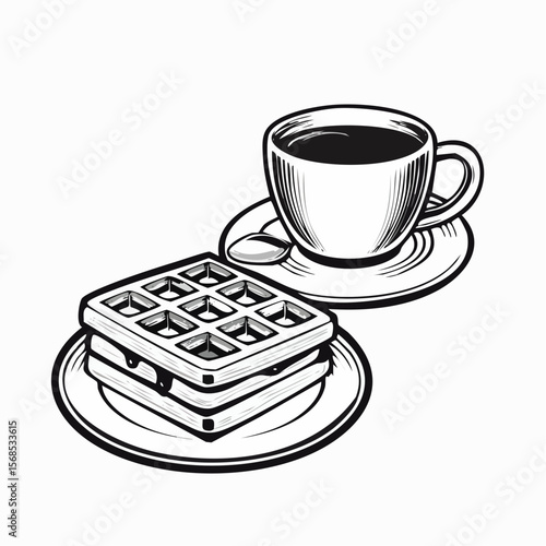 Waffles and coffee Vector. Delicious Waffle And Coffee on the table image isolated on white background.
