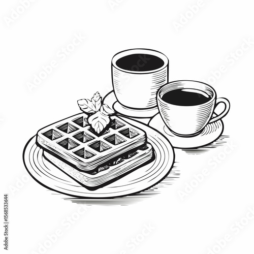 Waffles and coffee Vector. Delicious Waffle And Coffee on the table image isolated on white background.