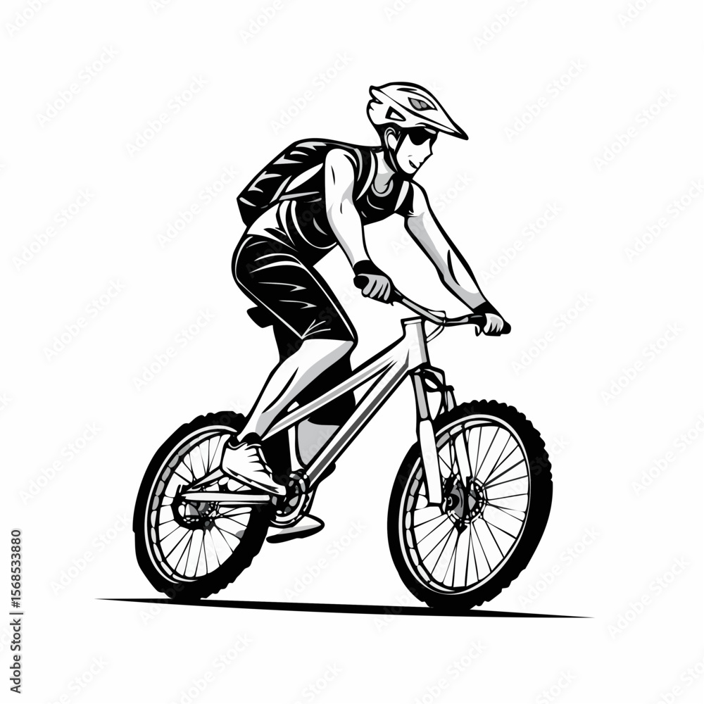 Naklejka premium Young man riding a mountain bike downhill style image vector isolated on white background.