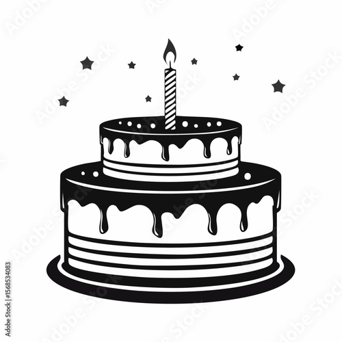 Birthday Simple Cake with One Candle image vector isolated on white background.