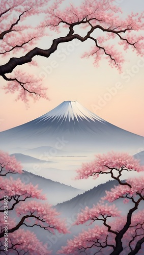 Mount fuji with cherry blossoms japan scenic landscape art print travel destination view