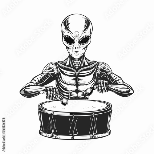 Alien Music Vector. Alien Playing Congas image vector Illustration on white background.