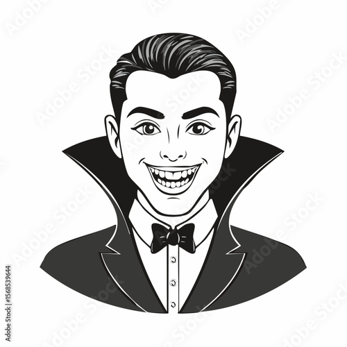 Male vampire with sharp teeth and black attire image vector isolated on white background.