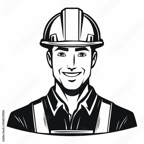Handsome Construction Worker Image Vector. Stylized Construction Worker Image Illustrations.