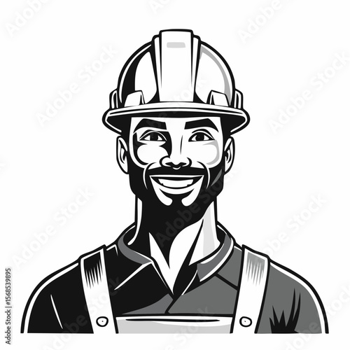 Handsome Construction Worker Image Vector. Stylized Construction Worker Image Illustrations.